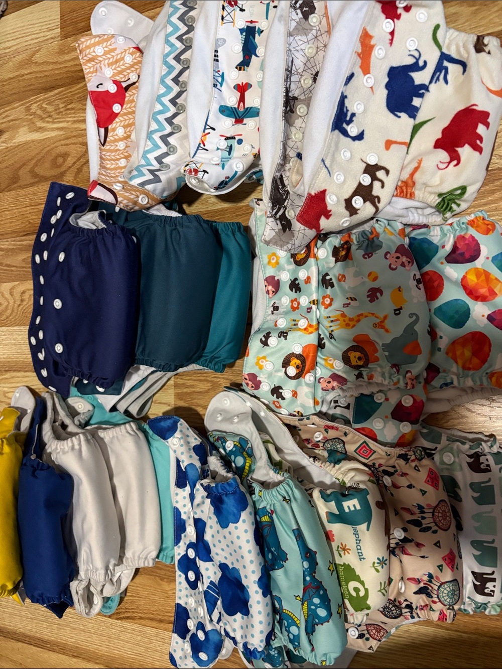 20 Assorted Kids Cloth Diaper Covers - Blue, Teal, Navy & Multi Color Prints